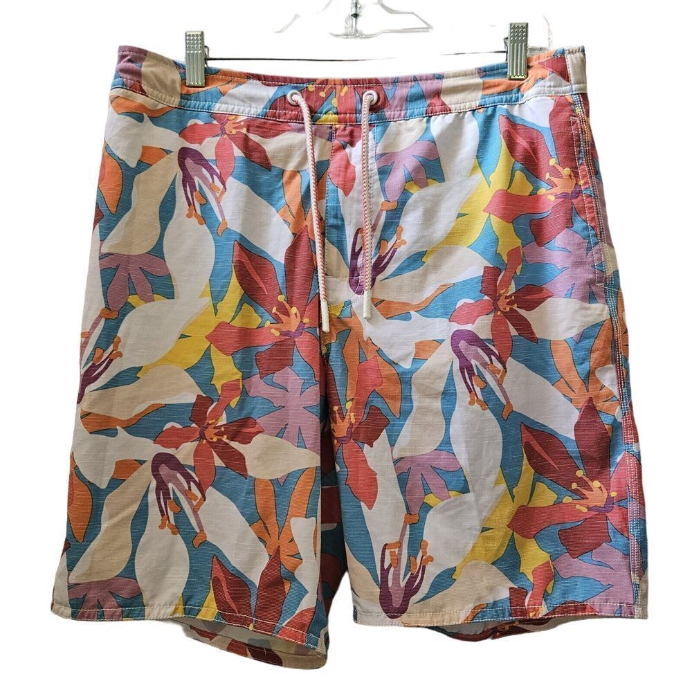 Johnnie O Mens Size L Swim Trunks Shorts‎ Mesh Lined Pockets Floral Hawaiian